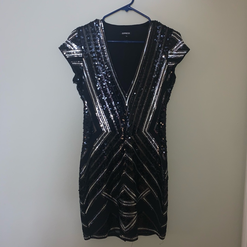 Express V-Neck Sequin Dress